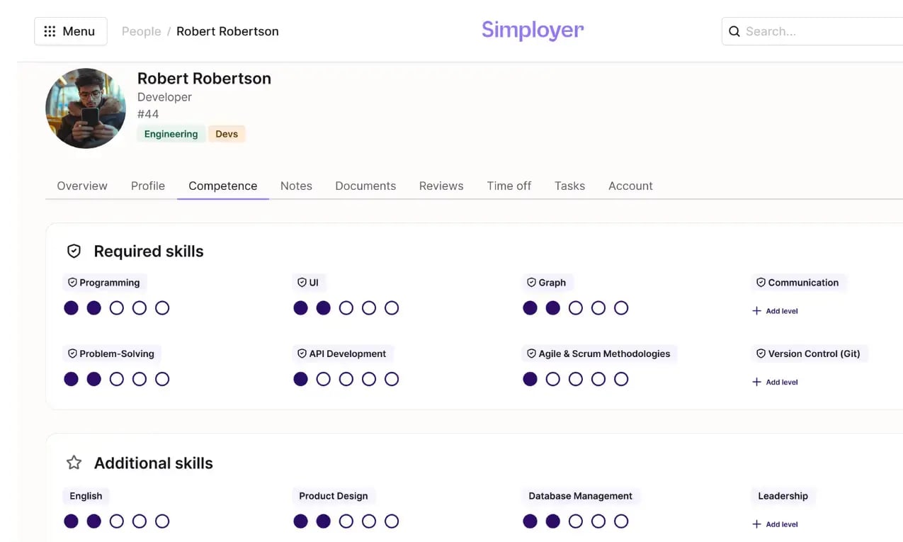 Employee skills